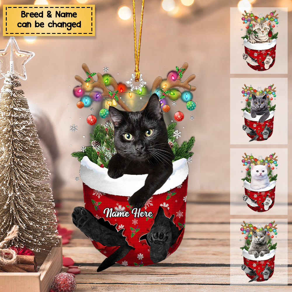 Cat In Snow Pocket Personalized Christmas Acrylic Ornament
