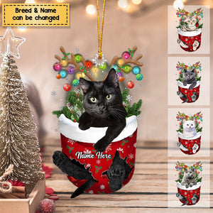 Cat In Snow Pocket Personalized Christmas Acrylic Ornament
