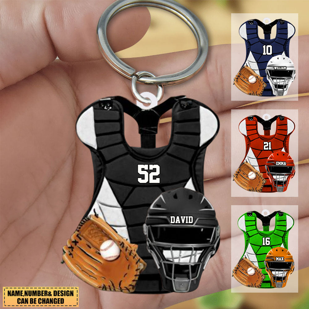 Personalized Baseball Catcher Chest Protector And Helmet Acrylic Keychain
