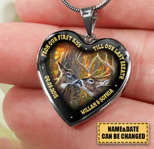 From Our First Kiss Till Last Breath Deer Couple Heart Custom Necklace