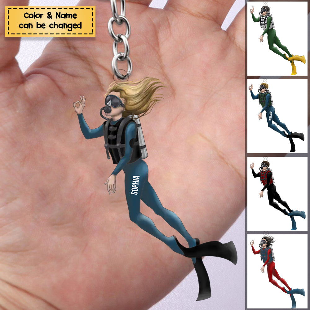 Diver Keychain Persoanlized Scuba Diving Girl/Boy Acrylic Keychain, Gift For Diving L ...