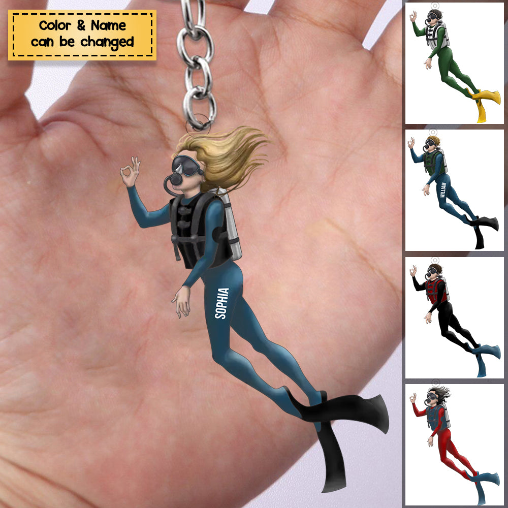 Persoanlized Scuba Diving Girl/Boy Acrylic Keychain, Gift For Diving Lovers