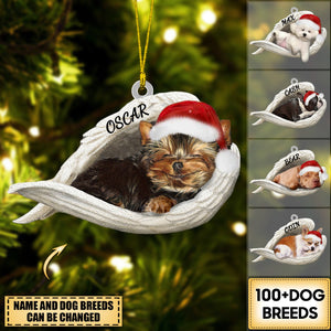 Personalized Stainless Dog Sleeping Angel Merry Christmas Ornament- Double Sides Printed