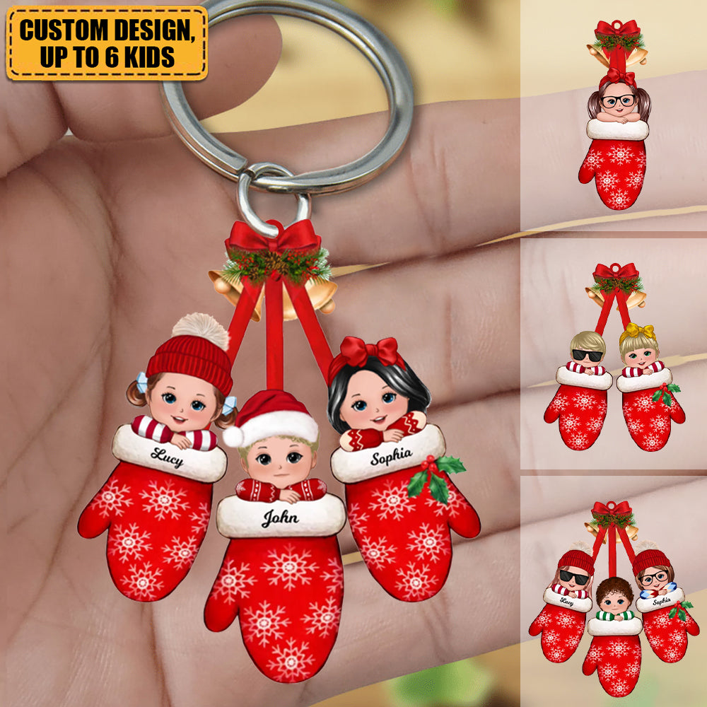 Christmas Doll Kids Laying On Hands In Gloves Personalized Acrylic Keychain