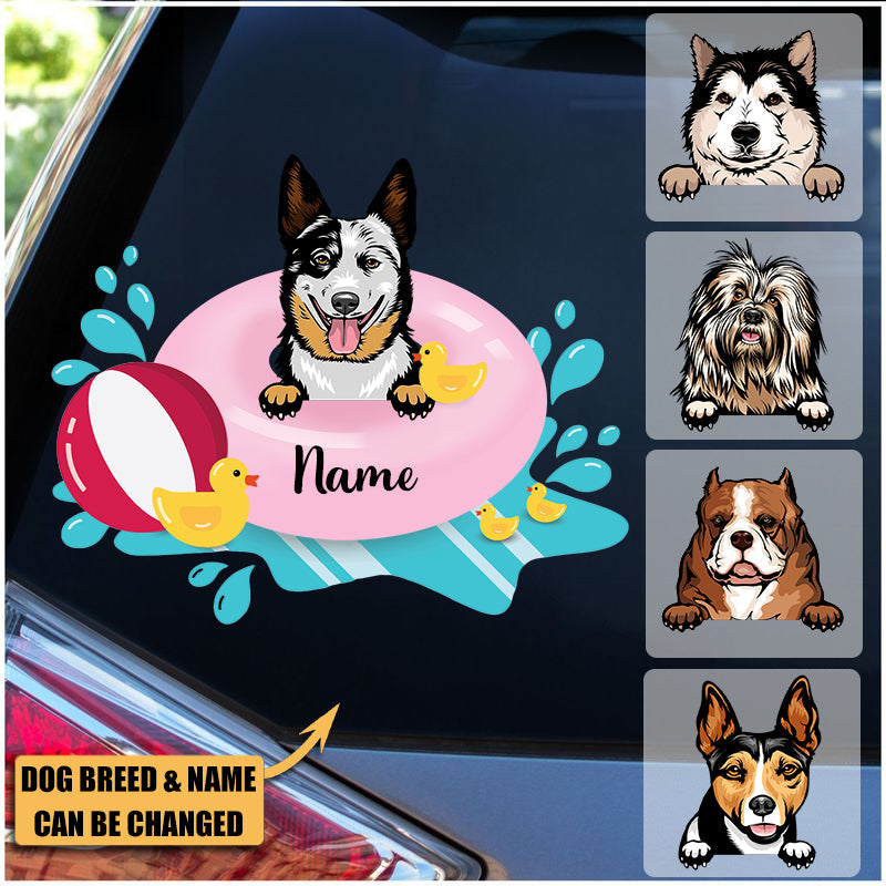 A Dog Enjoying Happy Time With Swimming Ring Personalized Car Sticker