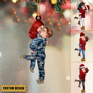Personalized Military Couple Hugging Hanging Ornament-Merry Christmas