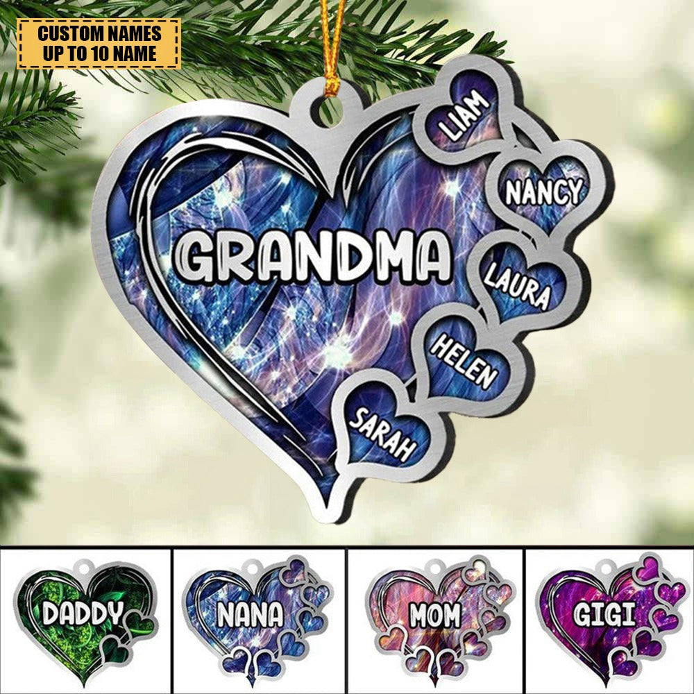 Grandma- Mom Heart Kids, Multi Colors Personalized Acrylic Christmas Ornament