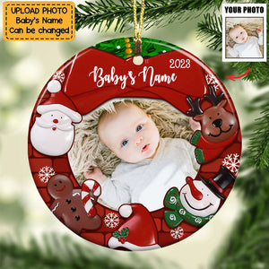 Baby Christmas Photo Circle Ceramic Ornament-Christmas Gift