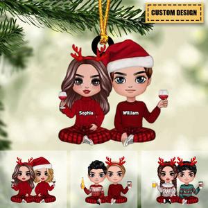 Doll Couple Sitting Christmas Gift For Him For Her Personalized Ornament