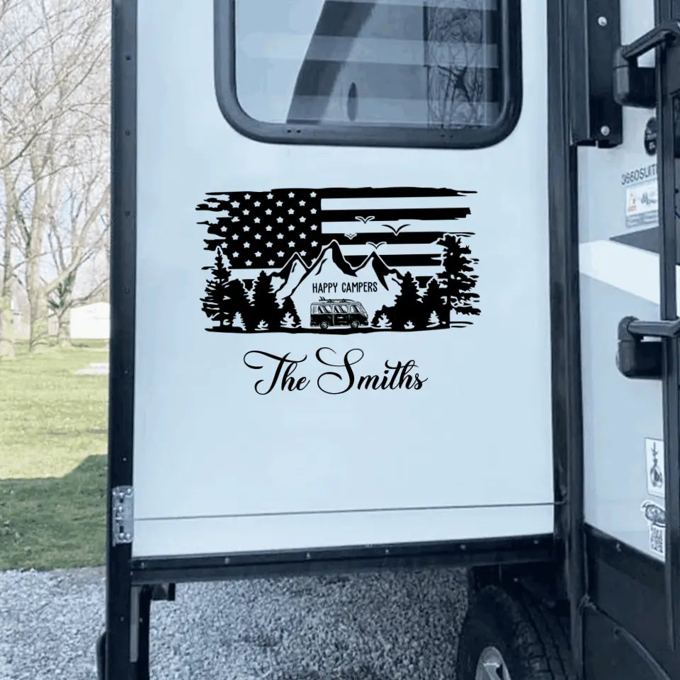 Flag Happy Camper - Personalized Decal, Camping Flag Decal, Gift For C ...