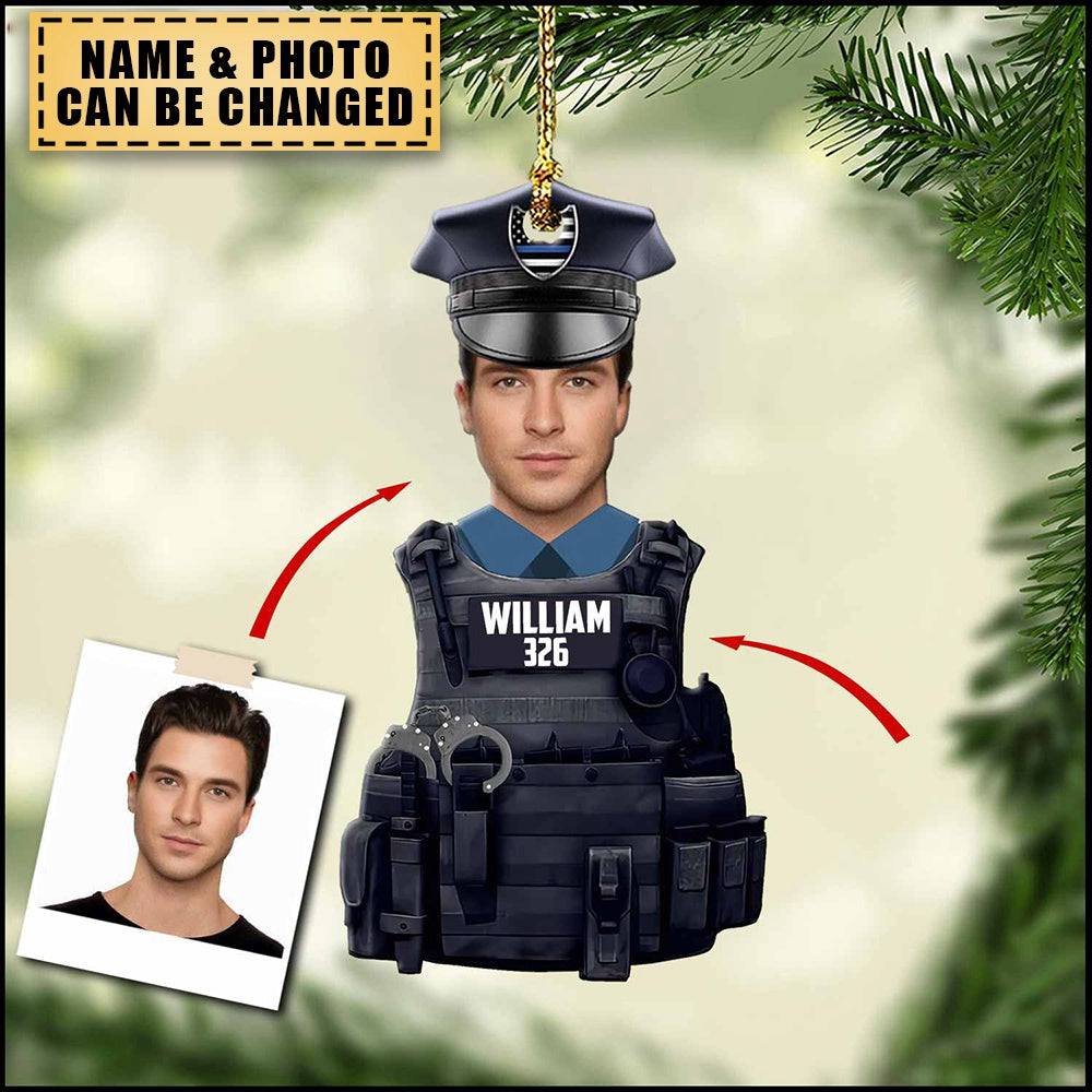 Christmas Upload Photo Police Caricature Personalized Ornament