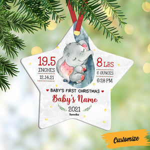 Personalized Elephant Baby First Christmas Star Ornament