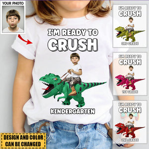 Personalized Cute Kid Rides The Dinosaurus T-shirt-Gift For Kids