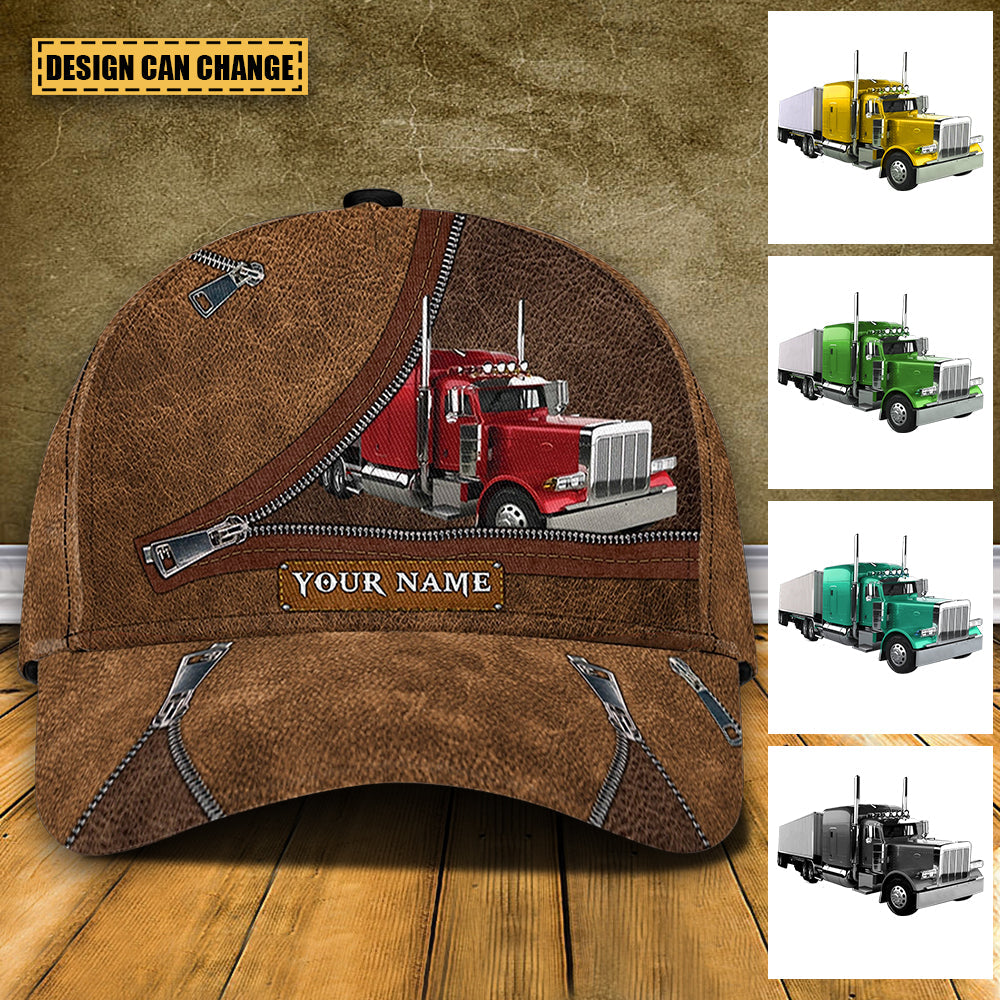 Colorful Truck Zipper Trucker Personalized Classic Cap, Personalized Gift For Truckers