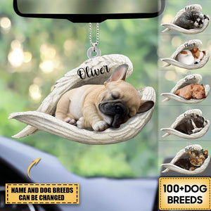 Personalized Stainless Dog Sleeping Angel Car Hanging Ornament- Double Sides Printed