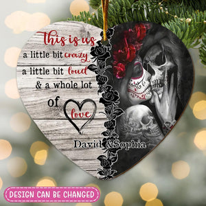 Custom Personalized Skull Couple Wooden Ornament - Christmas Gift For Couple