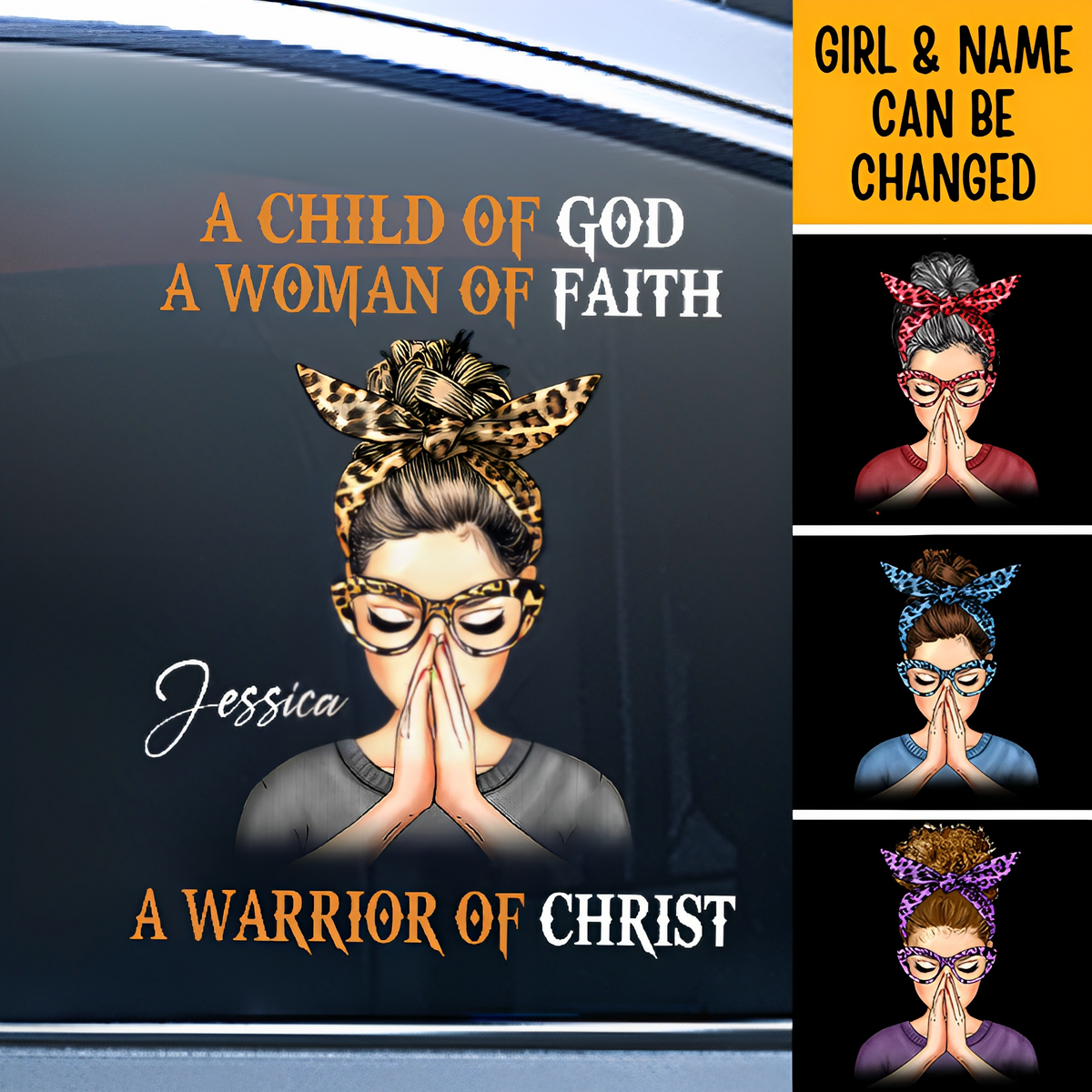 Woman Warrior Praying, A Woman Of Faith A Warrior Of Christ Personalized Sticker/Decal