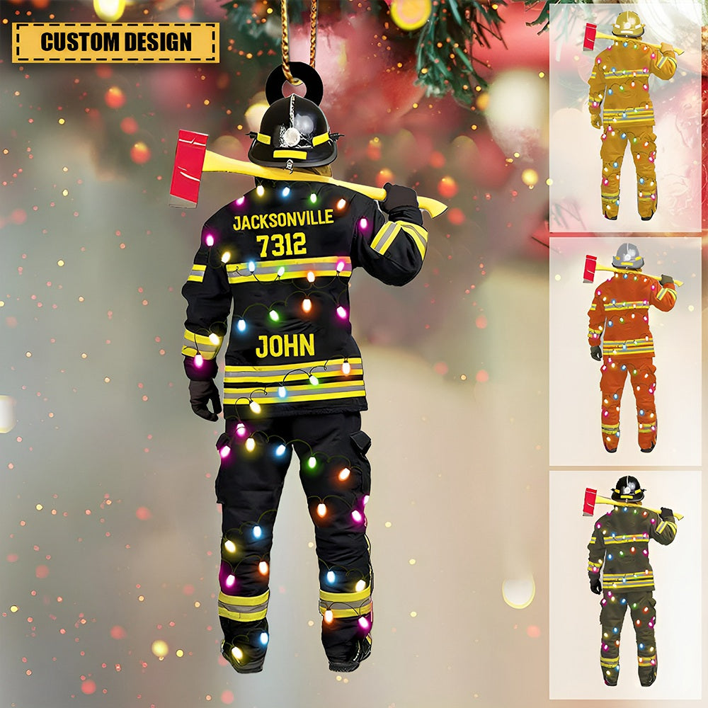 Firefighter Department With Christmas Light Personalized Acrylic Christmas Ornament