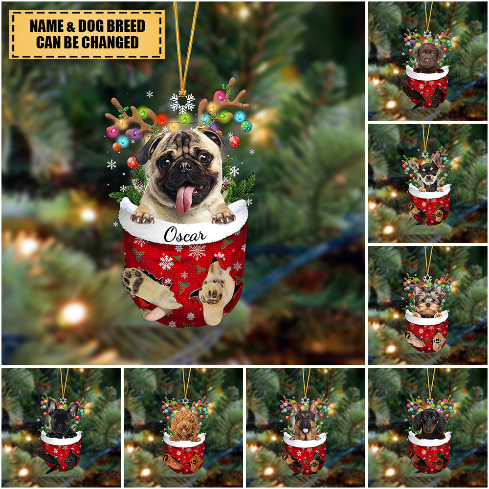 Personalized Dog In Snow Pocket Christmas Ornament