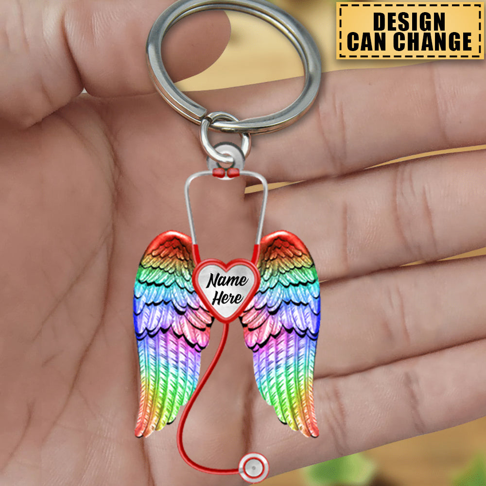 Personalized Nurse Angel Wings Keychain - Gift For Nurse