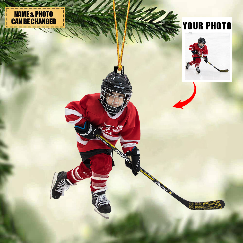 Personalized Christmas Hanging Ornament - Gift For Ice Hockey Lovers - Custom Your Photo