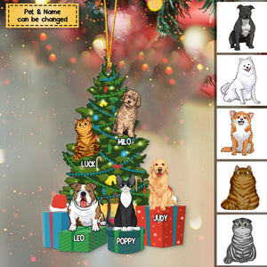 Personalized Christmas Tree With Pets Ornament, Gift For Dog/Cat Lovers