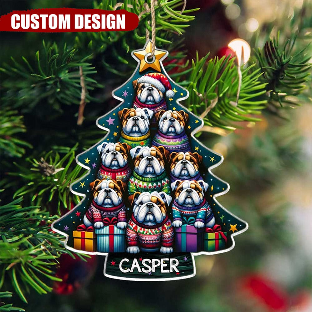 Unique Christmas Bull Dog Tree, A Whole Of English Bull Dogs Custom Name Ornament