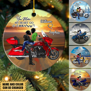 PERSONALIZED RIDING COUPLE CERAMIC ORNAMENT- YOU MAKE MY HEART GO BRAAAP