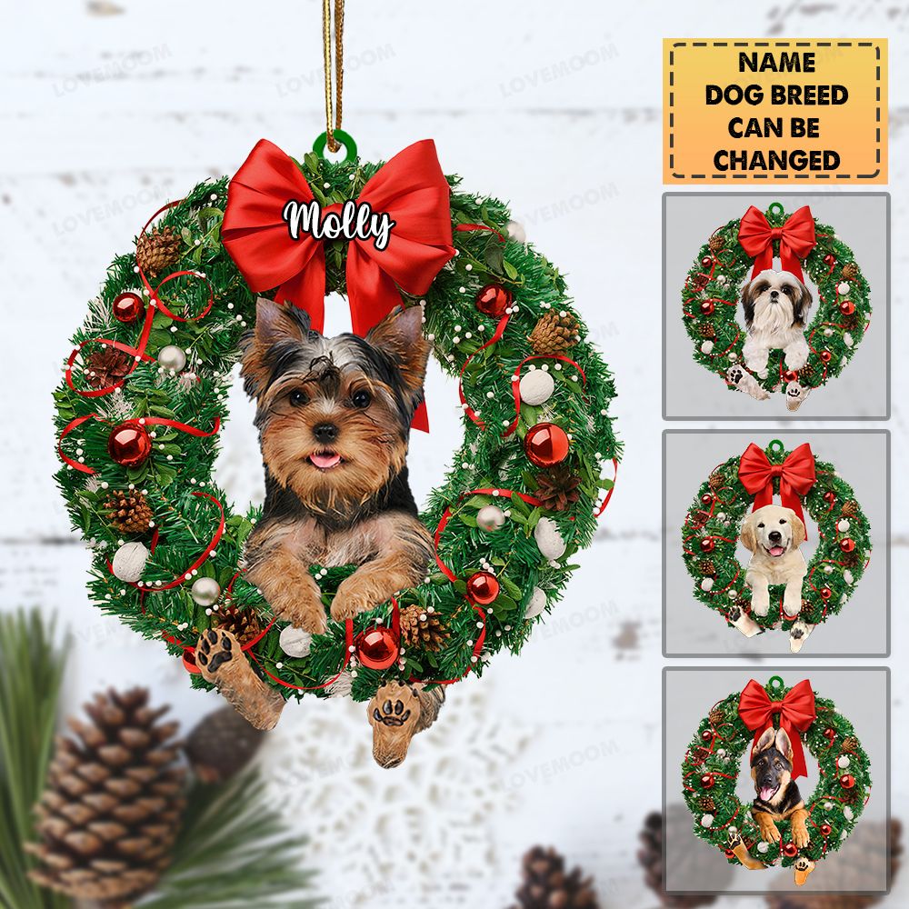 Personalized Christmas Wreath Dog Ornament
