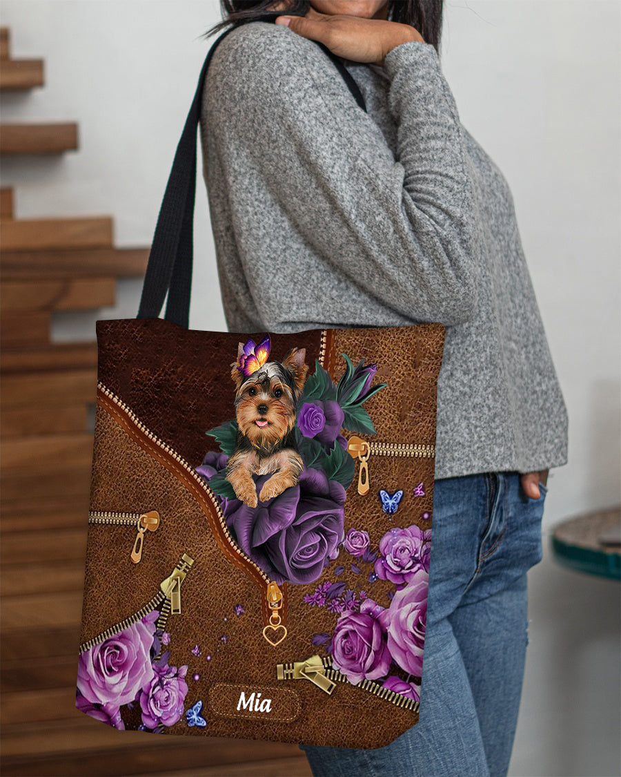 Personalized Dog In Purple Rose All Over Tote Bag - Podssk