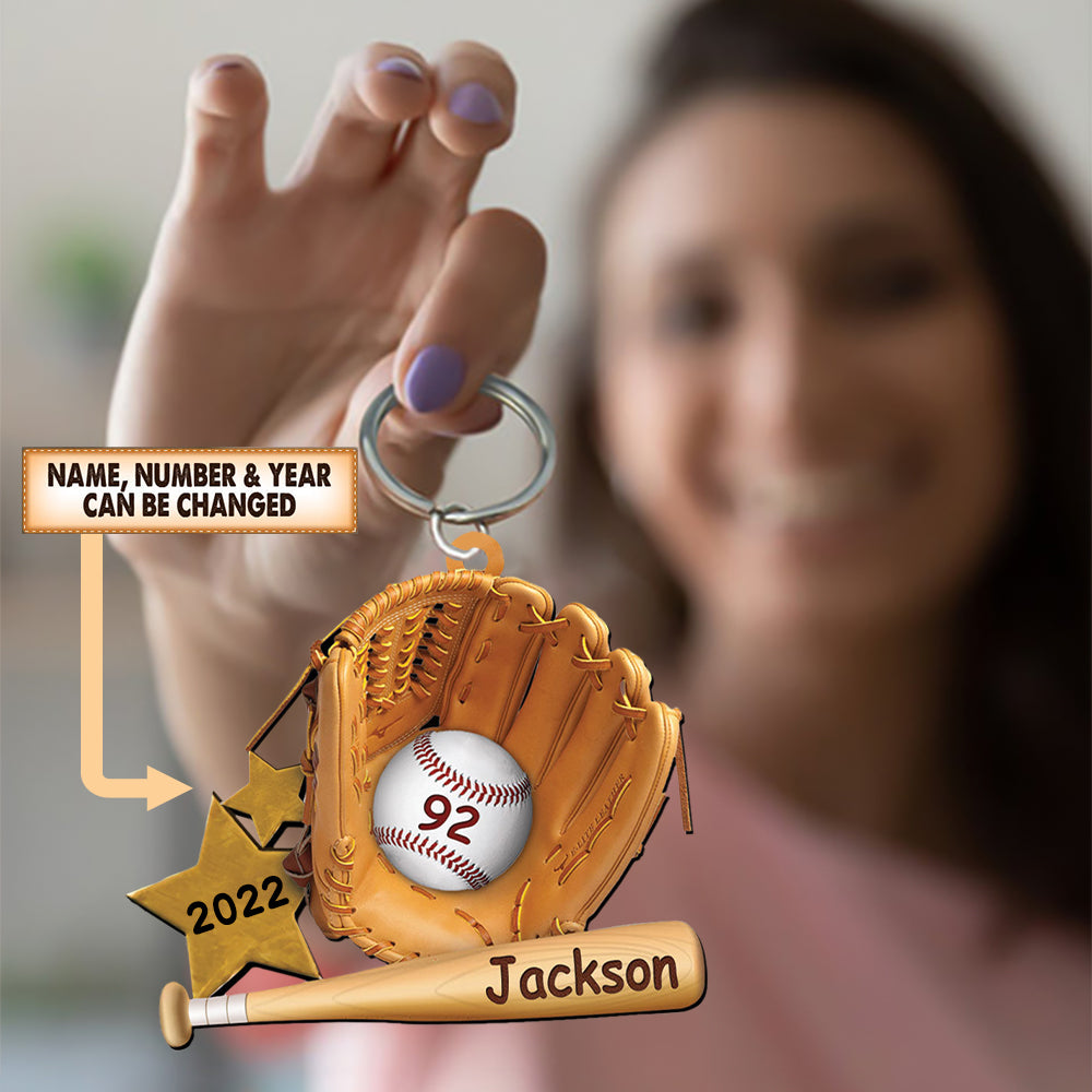 Personalized Baseball Gloves Keychain - Double Sides Printed