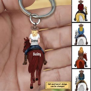 Horse Girl Back View Lived Happily Personalized Acrylic/Stainless Steel Keychain