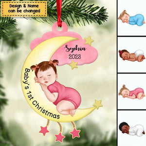 Newborn Baby Sleeps On Moon Personalized Acrylic Christmas Ornament