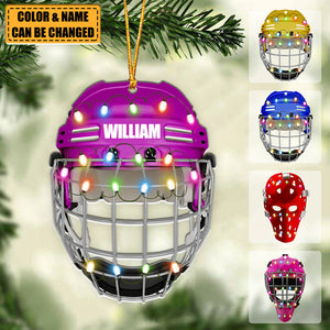 Ice Hockey Helmet With Cage - Personalized Christmas Ornament - Gifts For Ice Hockey Lovers