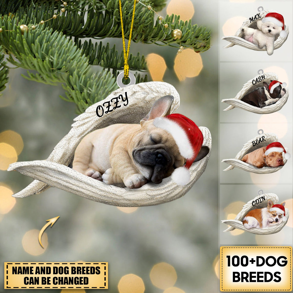 Personalized Dog Sleeping Angel Merry Christmas Ornament- Double Sides Printed