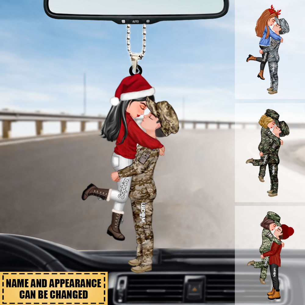Personalized Military Couple Hugging Hanging Ornament-Merry Christmas
