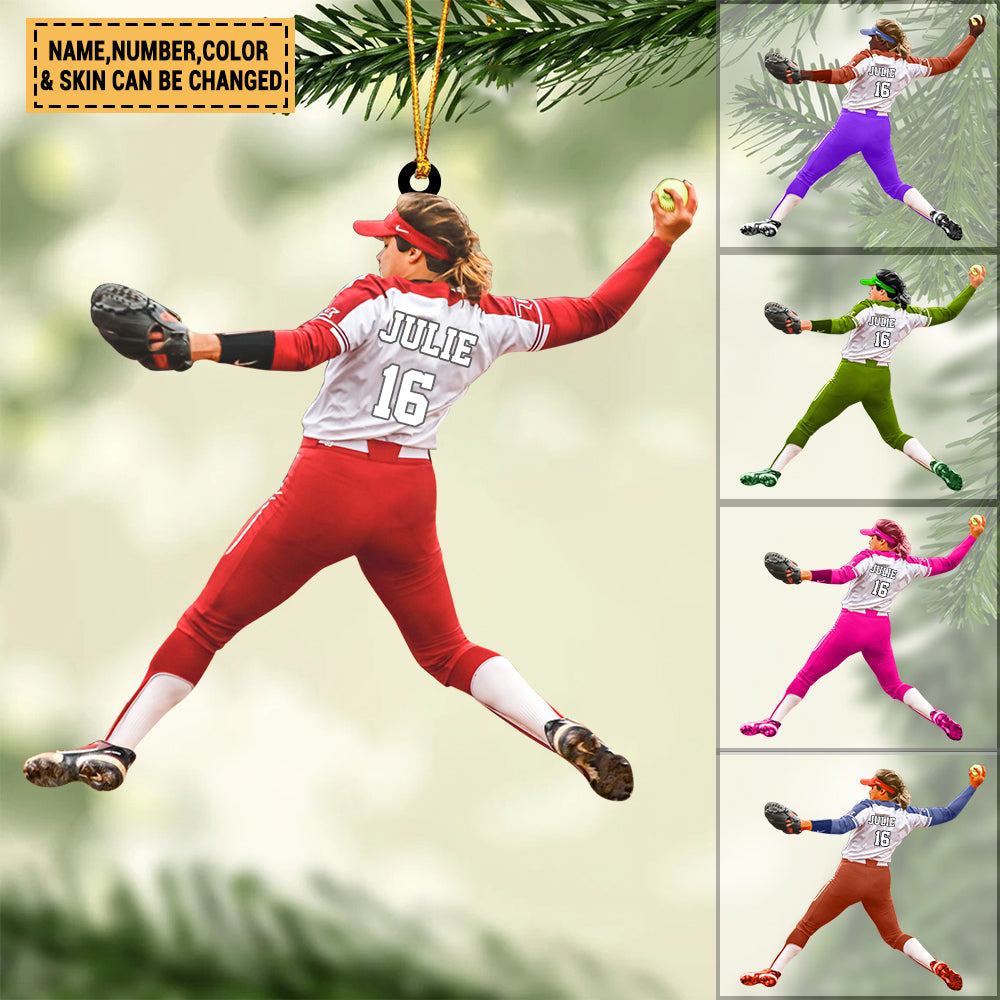 Personalized Softball Player Throwing The Ball Christmas Ornament,Gift for Softball Lovers