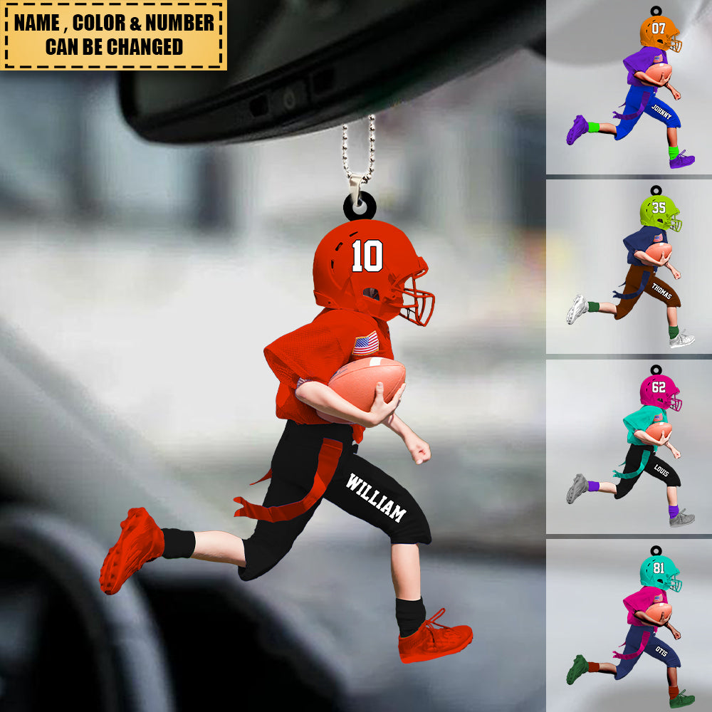 Personalized American Football Kid/Girl/Boy Running Acrylic Car / Christmas Ornament - Gift For American Football Lovers