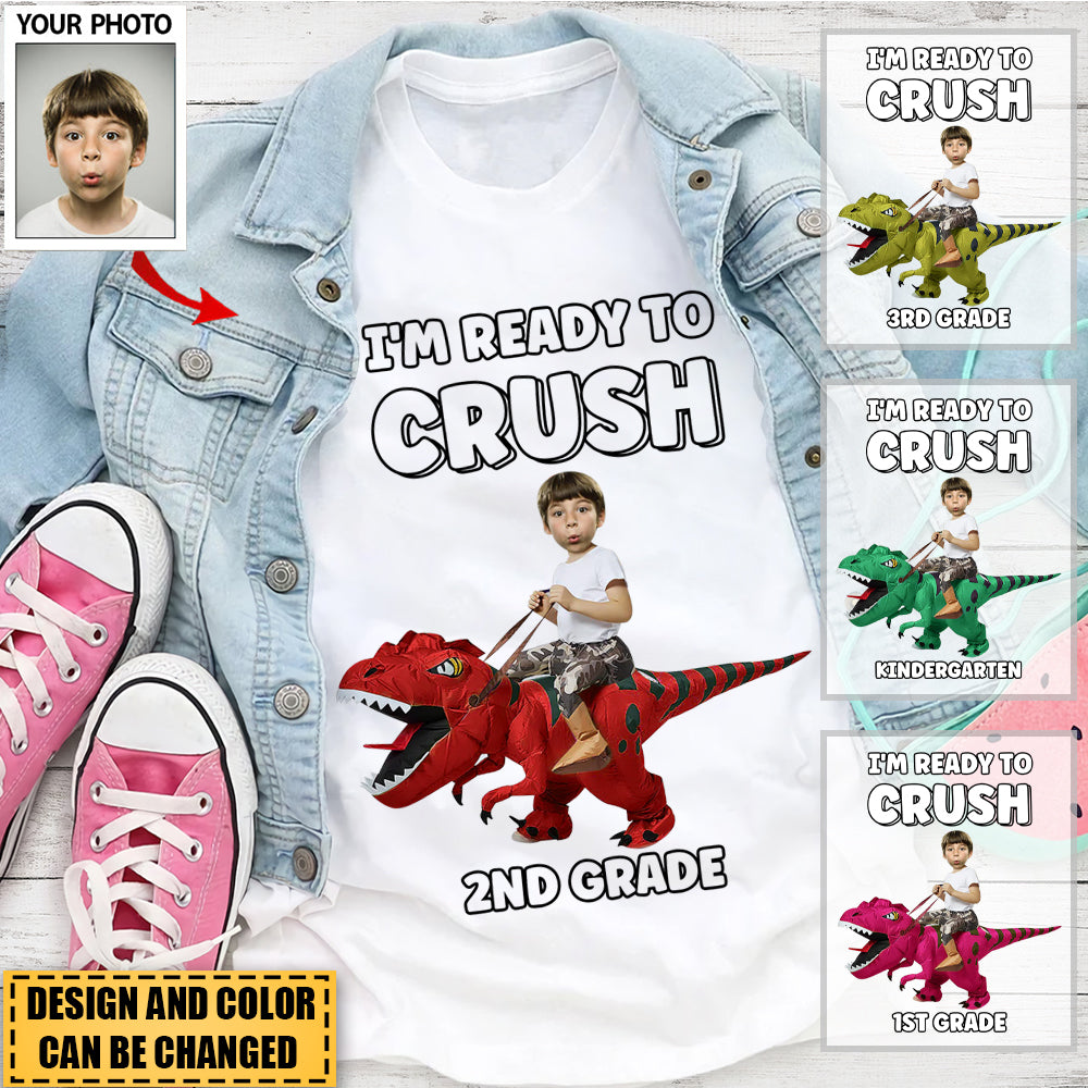 Personalized Cute Kid Rides The Dinosaurus T-shirt-Gift For Kids