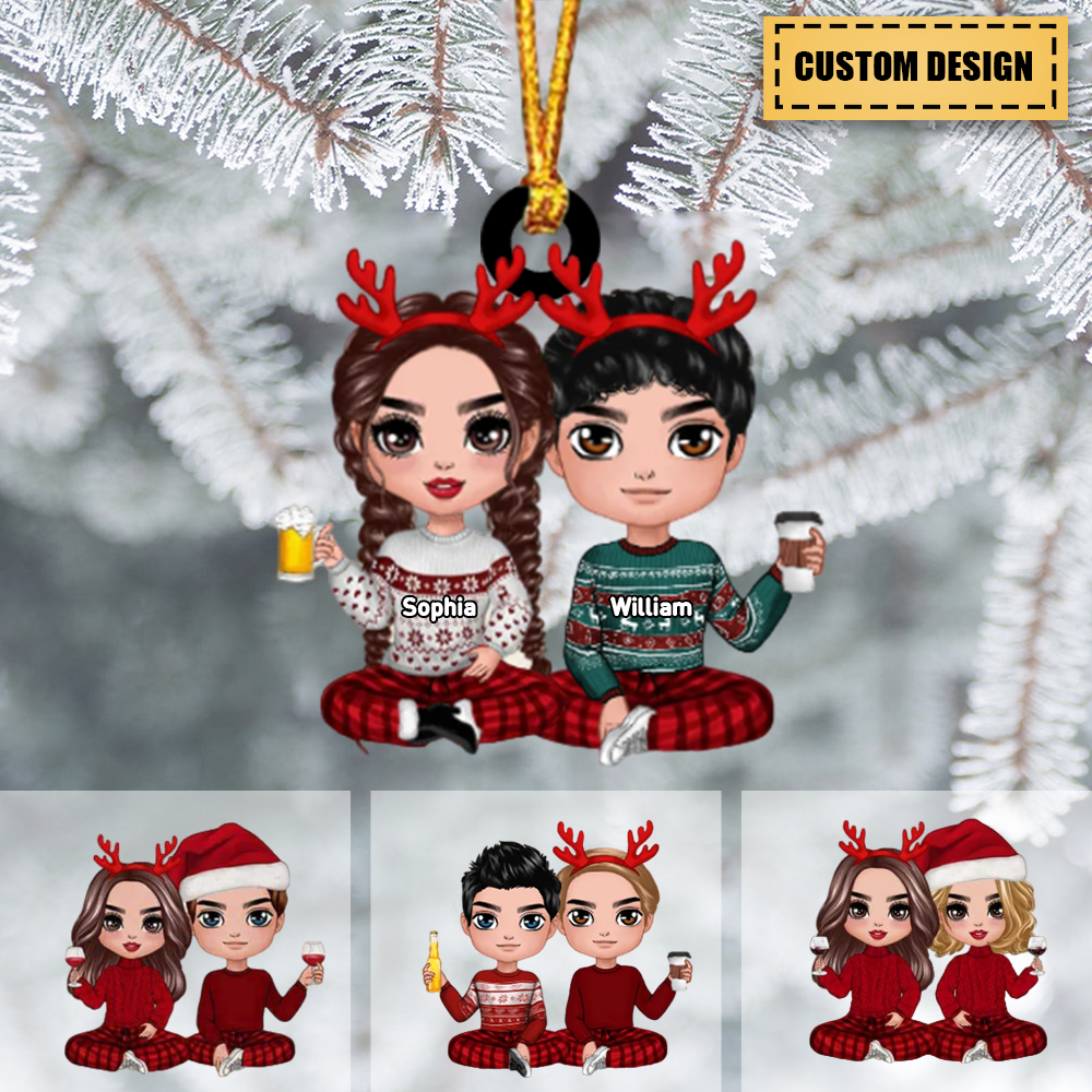 Doll Couple Sitting Christmas Gift For Him For Her Personalized Ornament