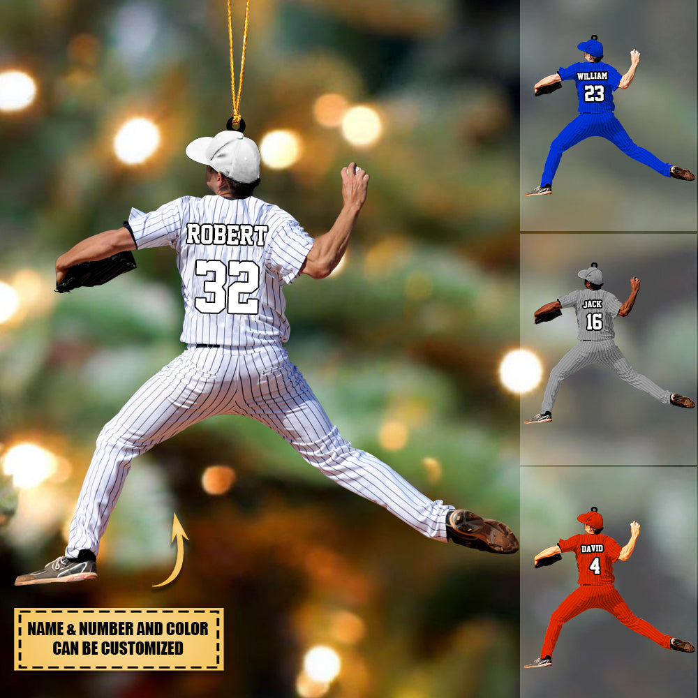 Personalized Baseball/Softball Player Throwing The Ball Christmas Ornament
