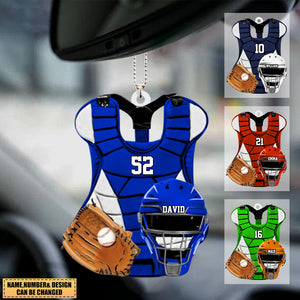 Personalized Baseball Catcher Chest Protector And Helmet Acrylic Car Hanging Ornament