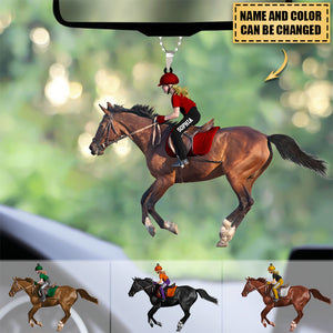 Custom Personalized Horse Riding Kids Car Hang Ornament, Gift for Horse Riding Lovers