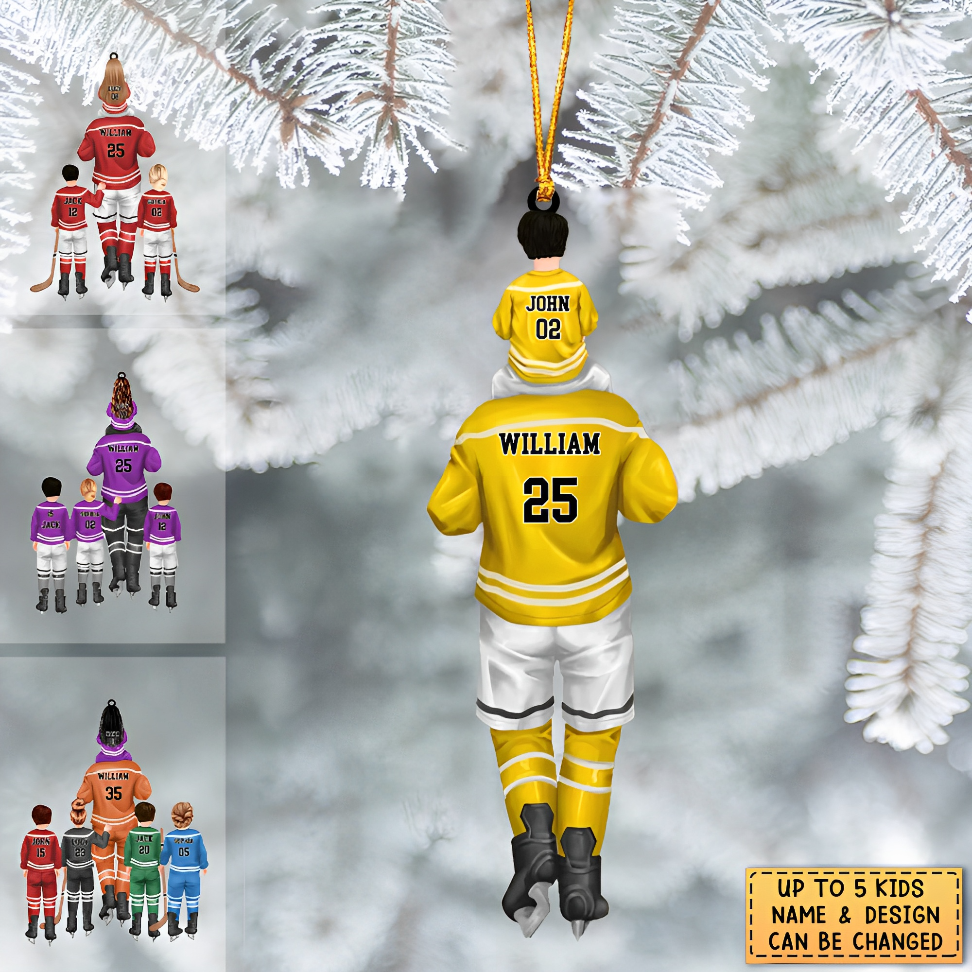 Personalized Hockey Acrylic Car / Christmas Ornament - Gift For Kids & Dad/Grandpa With Custom Name, Number, Appearance