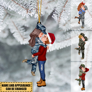 Personalized Military Couple Hugging Hanging Ornament-Merry Christmas