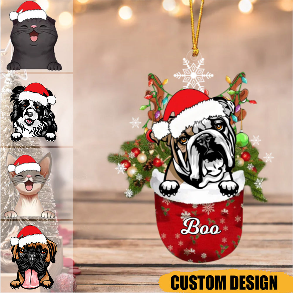 Pet In Snow Pocket Personalized Christmas Ornament