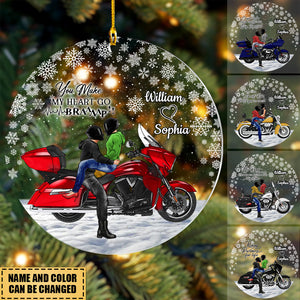 PERSONALIZED RIDING COUPLE ACRYLIC ORNAMENT- YOU MAKE MY HEART GO BRAAAP