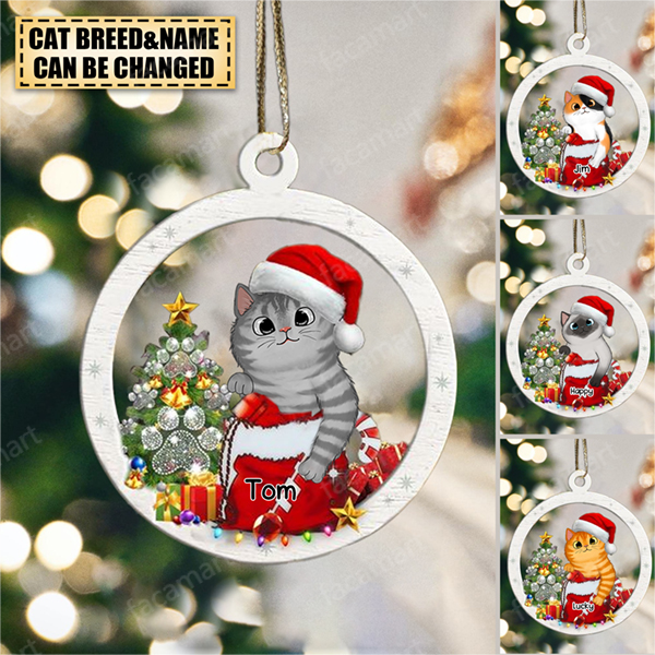 Personalized Christmas Tree Gift Circle Ornament For Cat Lovers