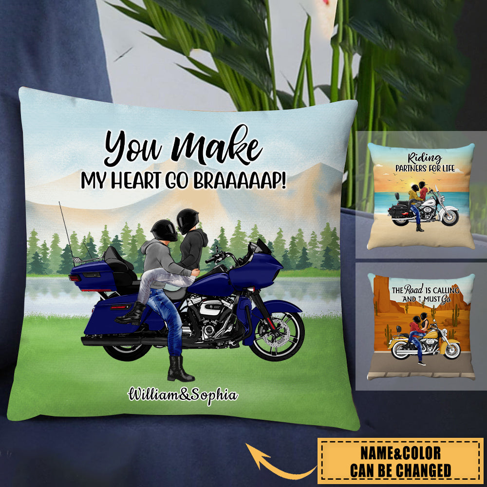 You Make My Heart Go Brappp - Personalized Pillow For Couples, Motorcycle Lovers