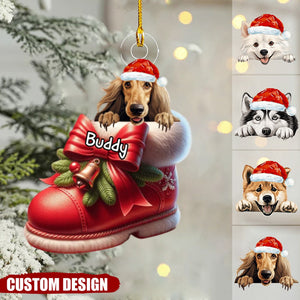 Cute Dog In Christmas Boot Personalized Acrylic Ornament